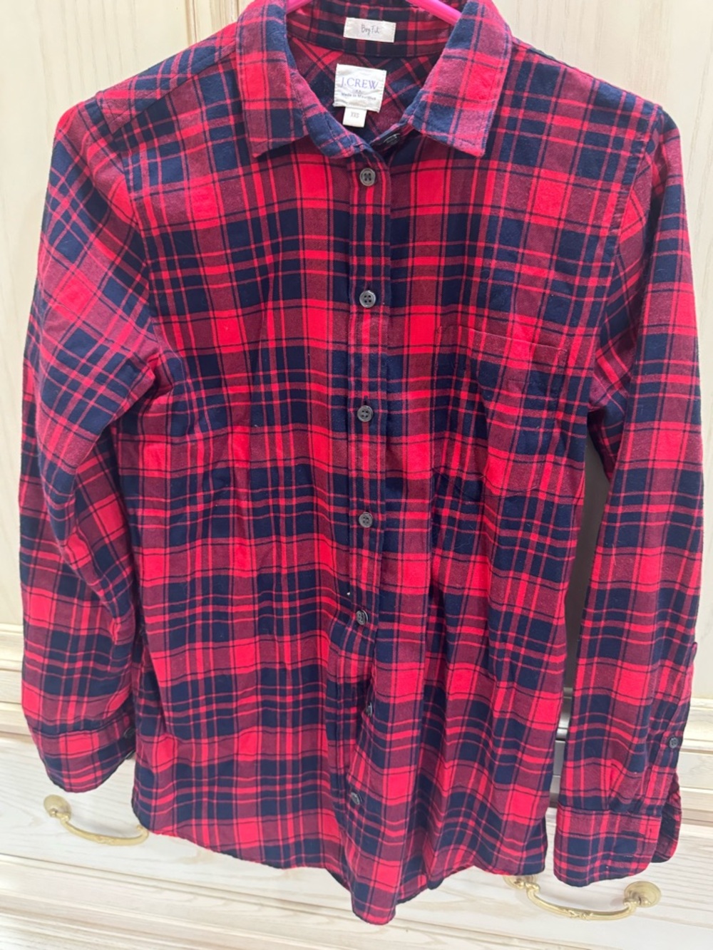 J. Crew Red and Navy Plaid Button-Down Shirt